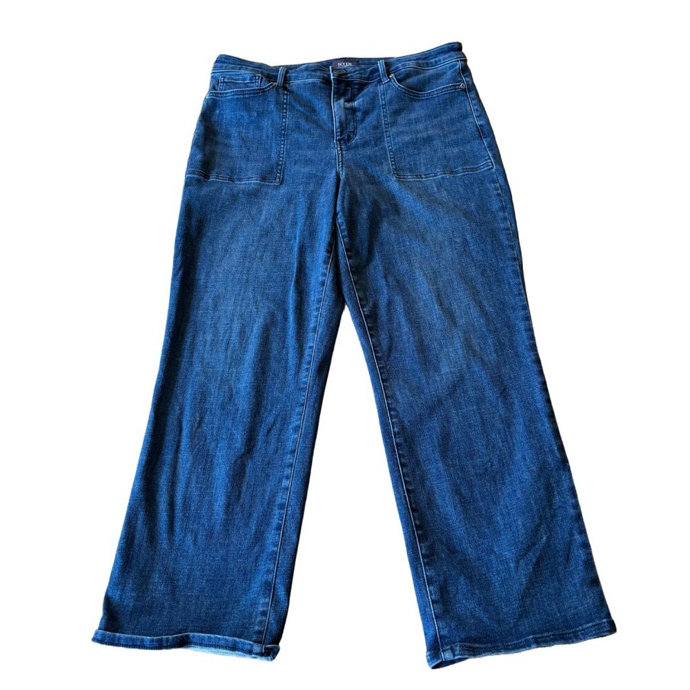 NYDJ Dark Wash Jeans Square Pocket Wide Leg Cropped Pants 12 Stretch Lift Tuck